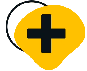 View more icon. Plus icon inside a orange shape.